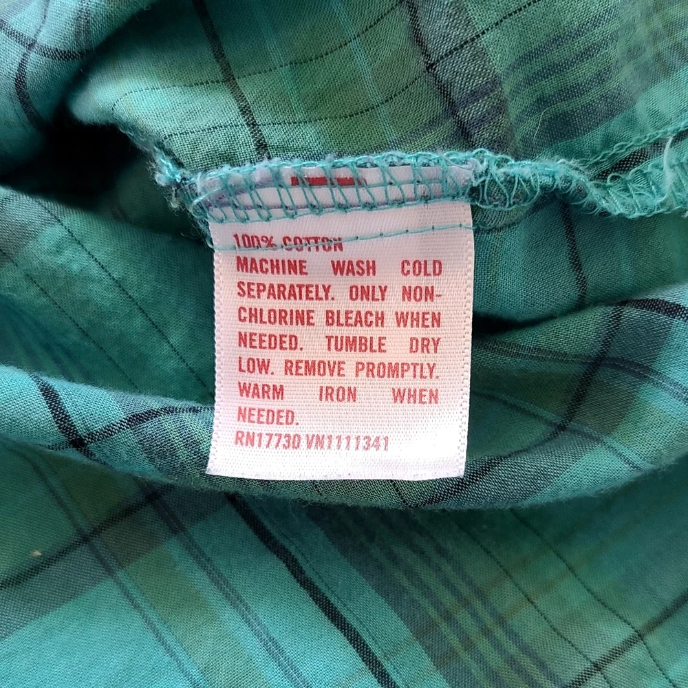 Mossimo Supply Co. Aqua/Green Plaid Cotten Button-Up Shirt Size Small Womens - Picture 7 of 7